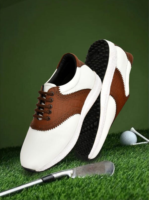 HITCARO® Golf Shoe | Light Weight | Waterproof | Wht/Brown | Golf Shoe With Type LACE UP