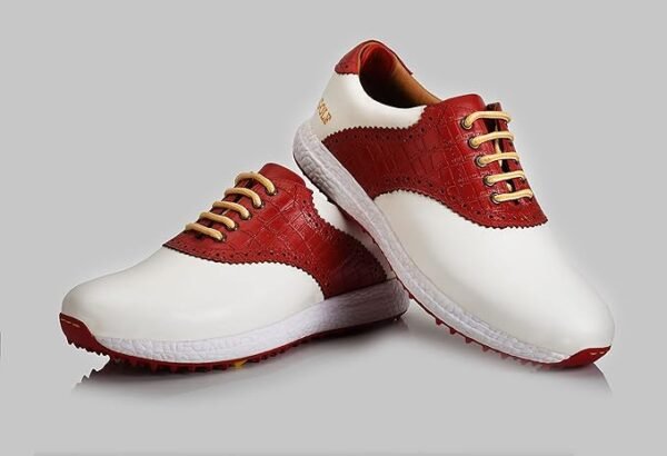 HITCARO® Golf Shoe | Light Weight | Waterproof | White/Red | Golf Shoe With Type LACE UP