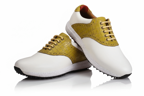 HITCARO® Golf Shoe | Light Weight | Waterproof | White/Yellow | Golf Shoe With Type LACE UP